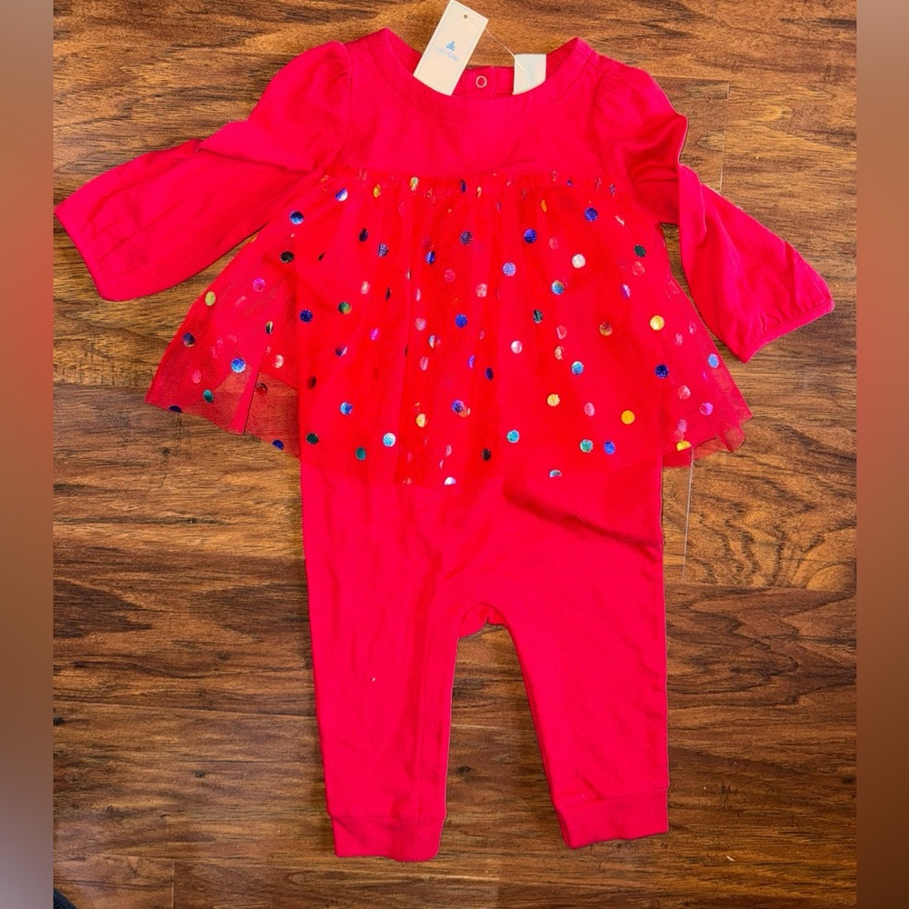 GAP Red Romper with Metallic Colorful polka dot tulle skirt